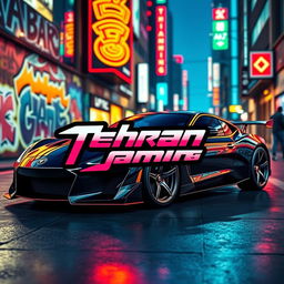 A high-quality image featuring a sleek sports car set against a vibrant Grand Theft Auto-inspired urban backdrop