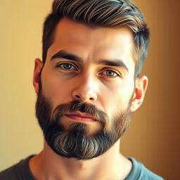 A close-up portrait of a handsome man with striking features