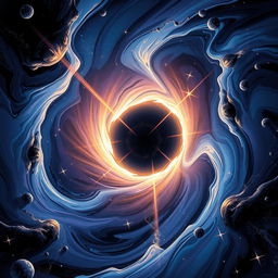 A stunning illustration of the interior of a black hole, showcasing a surreal and cosmic environment