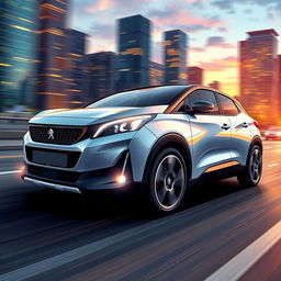 A high-energy illustration of a Peugeot Pars Sport, showcasing its sleek and sporty design
