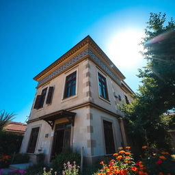 A beautiful old house in Tehran, showcasing traditional Persian architecture with intricate tile work and wooden windows