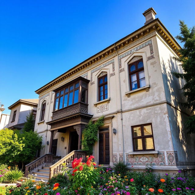 A beautiful old house in Tehran, showcasing traditional Persian architecture with intricate tile work and wooden windows