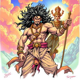 A dynamic and stylized sketch of Tukaram in the flamboyant and exaggerated style inspired by JoJo's Bizarre Adventure