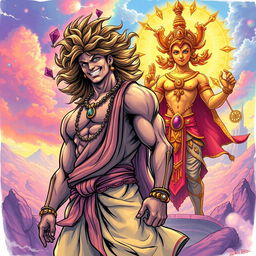 A dynamic and stylized sketch of Tukaram in the flamboyant and exaggerated style inspired by JoJo's Bizarre Adventure