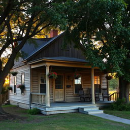An old house with a charming, rustic appearance, featuring weathered wooden siding and a slightly sagging roof