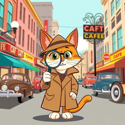 A simple style animation featuring a cat detective inspired by the 1950s
