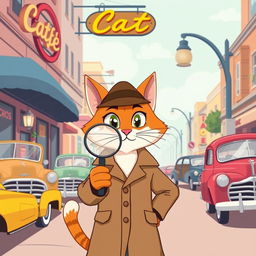 A simple style animation featuring a cat detective inspired by the 1950s