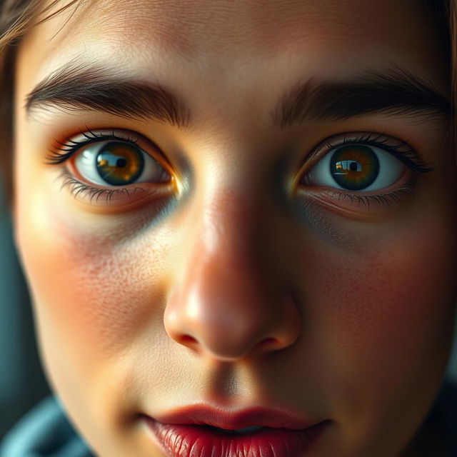 A close-up portrait of a person with bright, captivating eyes that reflect a vivid and engaging gaze