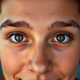 A close-up portrait of a person with bright, captivating eyes that reflect a vivid and engaging gaze