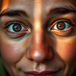 A close-up portrait of a person with bright, captivating eyes that reflect a vivid and engaging gaze