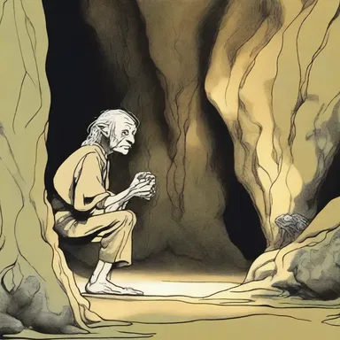 In J.R.R. Tolkien's 'The Hobbit', Bilbo Baggins encounters a lilliputian creature named Gollum in the deep caves