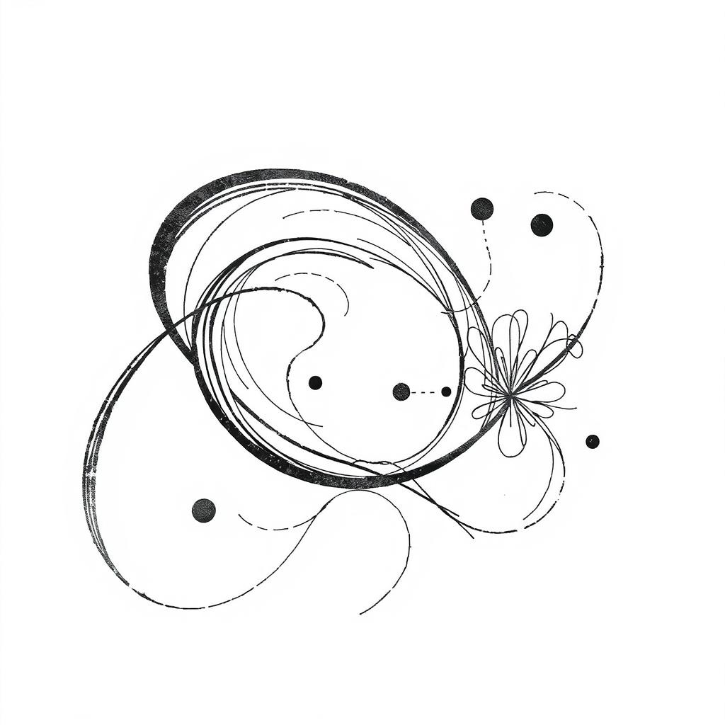 A simple yet beautiful black and white drawing showcasing an abstract design, featuring flowing lines and intricate geometric patterns that create a harmonious composition