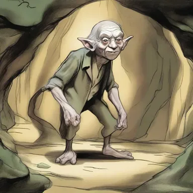 In J.R.R. Tolkien's 'The Hobbit', Bilbo Baggins encounters a lilliputian creature named Gollum in the deep caves