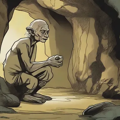 In J.R.R. Tolkien's 'The Hobbit', Bilbo Baggins encounters a lilliputian creature named Gollum in the deep caves