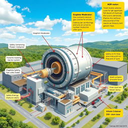 A highly detailed and technical illustration of an Advanced Gas-Cooled Reactor (AGR), showcasing its complex design