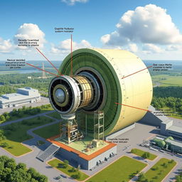A highly detailed and technical illustration of an Advanced Gas-Cooled Reactor (AGR), showcasing its complex design