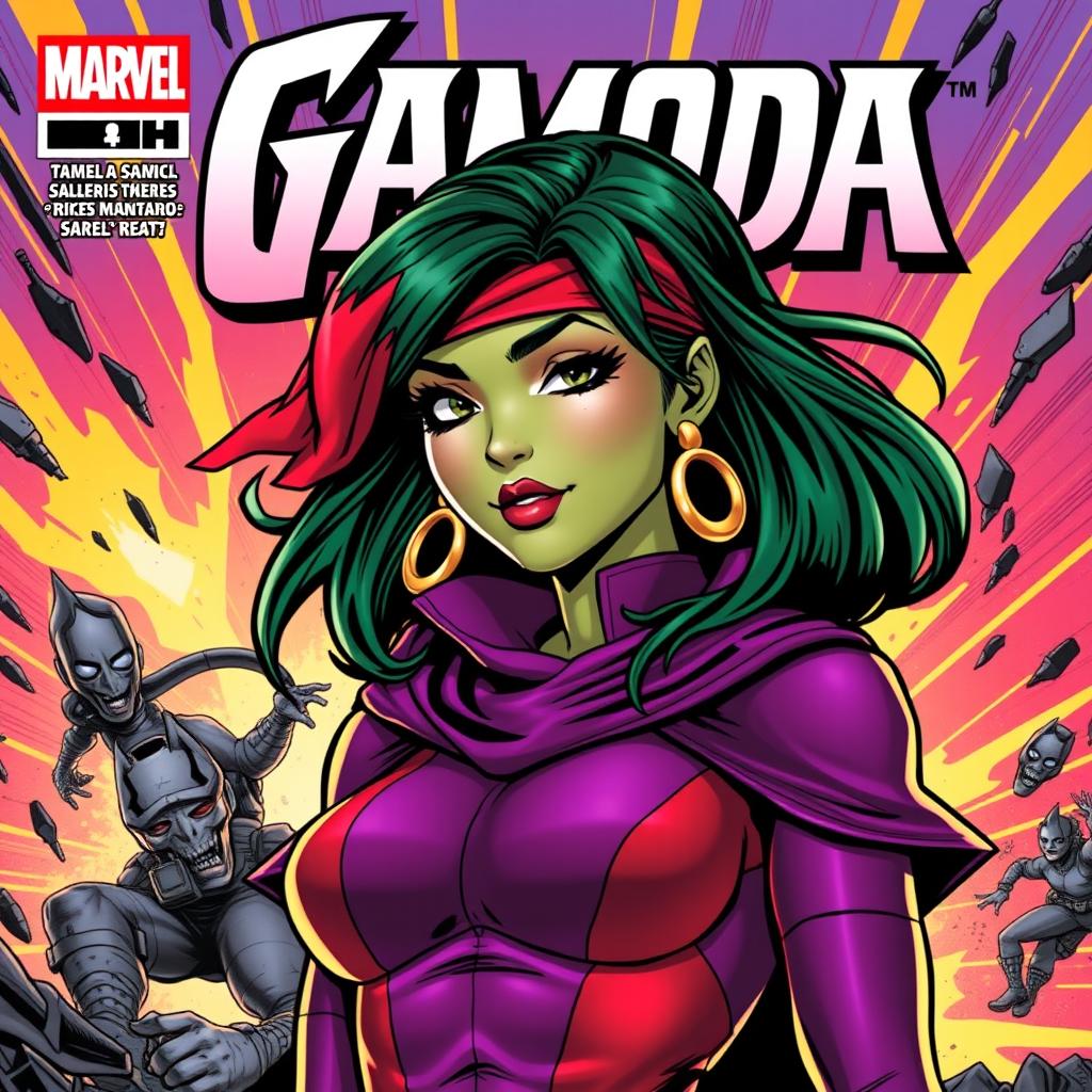 A Marvel Comics cover featuring Gamora, depicted in a short purple and red outfit