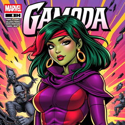 A Marvel Comics cover featuring Gamora, depicted in a short purple and red outfit