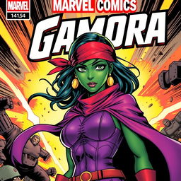 A Marvel Comics cover featuring Gamora, depicted in a short purple and red outfit