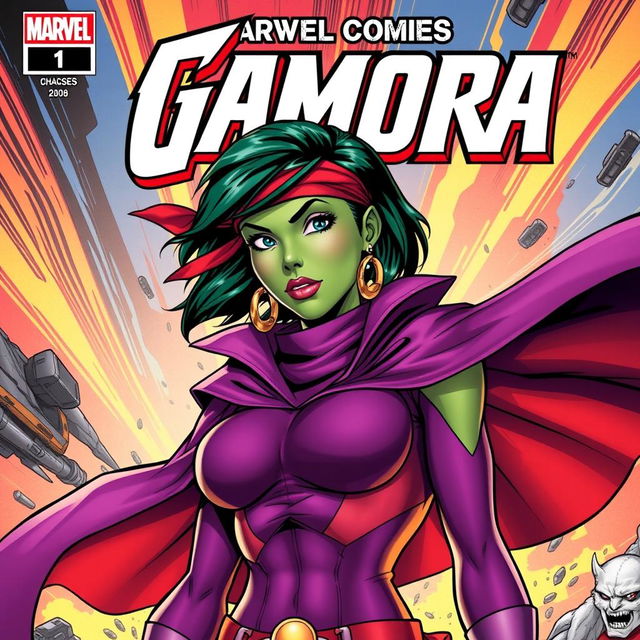 A Marvel Comics cover featuring Gamora, depicted in a short purple and red outfit