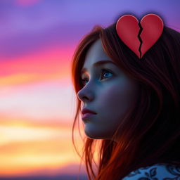 A beautiful red-haired girl gazing lost into the distance, her expression capturing a sense of longing and nostalgia