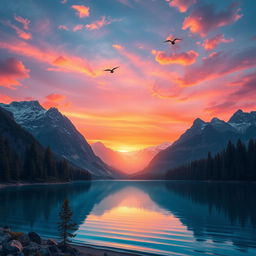 An image showcasing a breathtaking landscape of a mountain scenery during sunset
