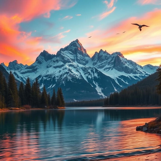 An image showcasing a breathtaking landscape of a mountain scenery during sunset