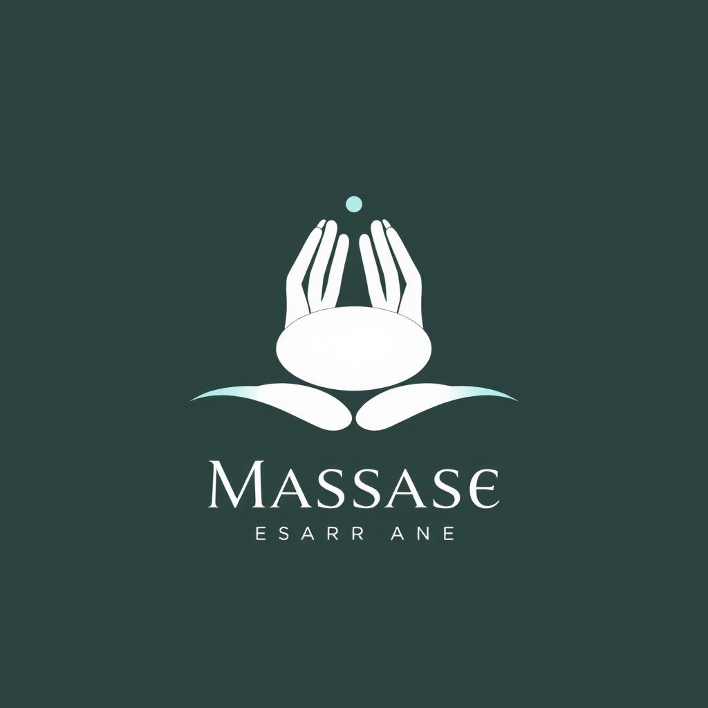 A soothing and elegant logo design for a massage therapy business, featuring a stylized silhouette of two hands cradling a smooth stone