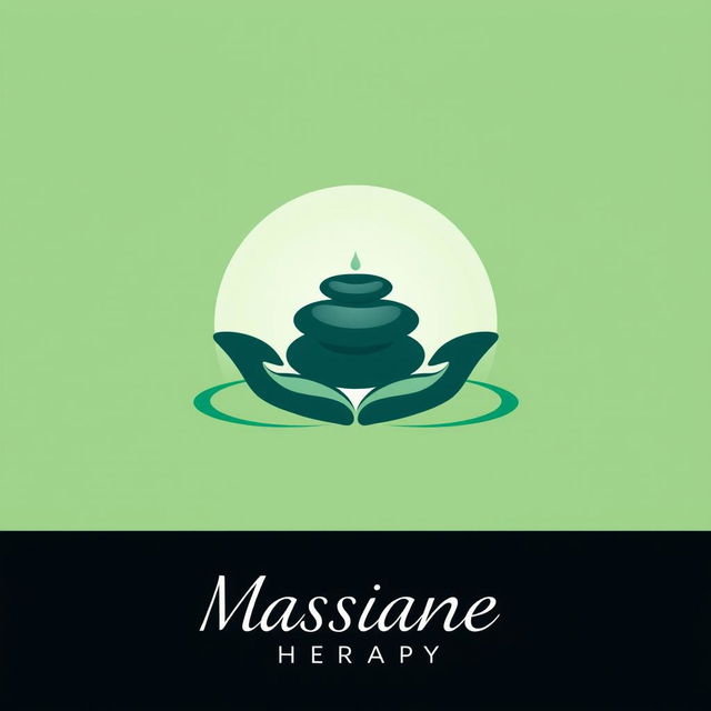 A soothing and elegant logo design for a massage therapy business, featuring a stylized silhouette of two hands cradling a smooth stone