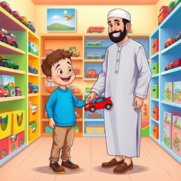 A cheerful and colorful room filled with vibrant shelves stocked with various toy cars and puzzles