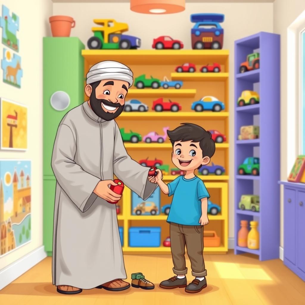 A cheerful and colorful room filled with vibrant shelves stocked with various toy cars and puzzles