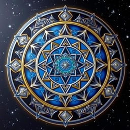 A beautiful and intricate depiction of a Chandra Yantra, featuring its geometric shapes and sacred symbols, rendered in vibrant colors like deep blues, silvers, and white to represent the moon