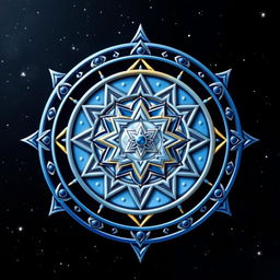 A beautiful and intricate depiction of a Chandra Yantra, featuring its geometric shapes and sacred symbols, rendered in vibrant colors like deep blues, silvers, and white to represent the moon