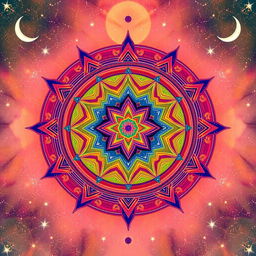 A mesmerizing wallpaper featuring an authentic Chandra Yantra, intricately designed with vibrant colors and detailed geometric patterns
