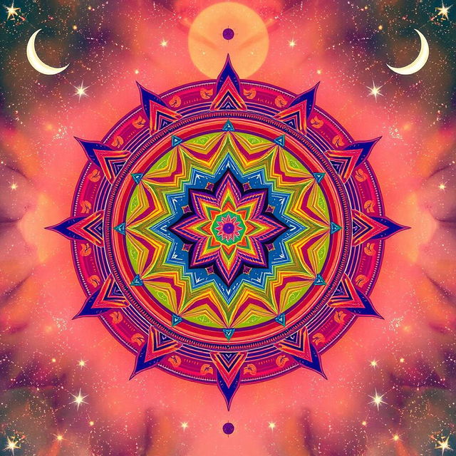 A mesmerizing wallpaper featuring an authentic Chandra Yantra, intricately designed with vibrant colors and detailed geometric patterns