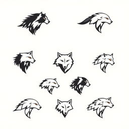 A collection of various logos designed in the shape of a wolf, showcasing linear aesthetics