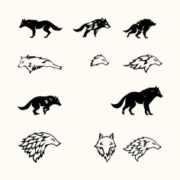 A collection of various logos designed in the shape of a wolf, showcasing linear aesthetics