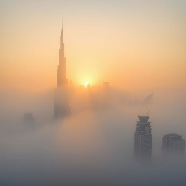 A breathtaking early morning shot of Dubai, United Arab Emirates, famously known as 'The City of Fog'