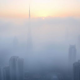 A breathtaking early morning shot of Dubai, United Arab Emirates, famously known as 'The City of Fog'