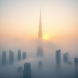 A breathtaking early morning shot of Dubai, United Arab Emirates, famously known as 'The City of Fog'