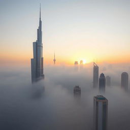A breathtaking early morning shot of Dubai, United Arab Emirates, famously known as 'The City of Fog'