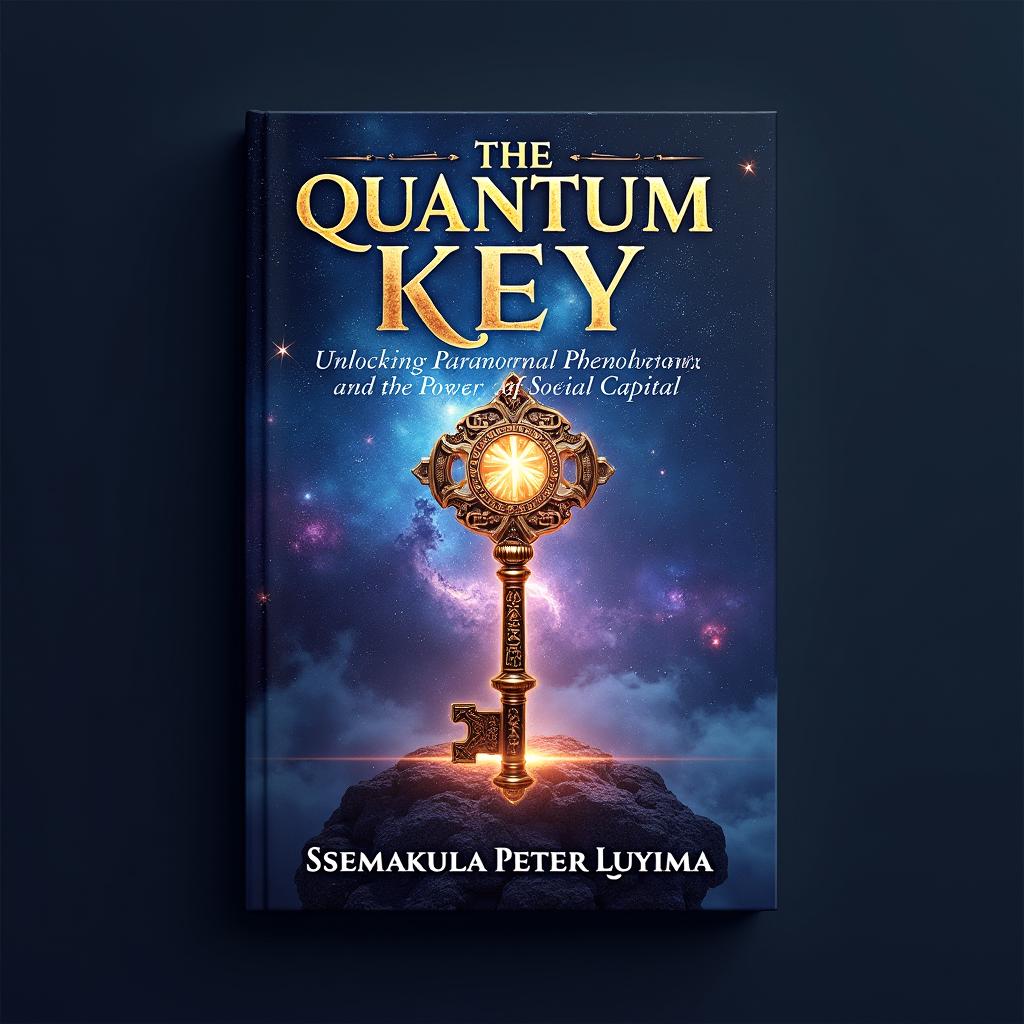 An enchanting book cover design for 'The Quantum Key: Unlocking Paranormal Phenomena and the Power of Social Capital' by Ssemakula Peter Luyima