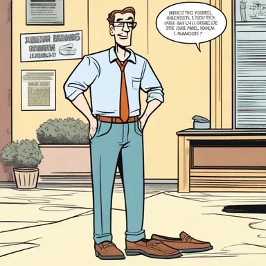 In the comic strip, the character is depicted wearing a pair of loafers that perfectly match his laid-back personality.