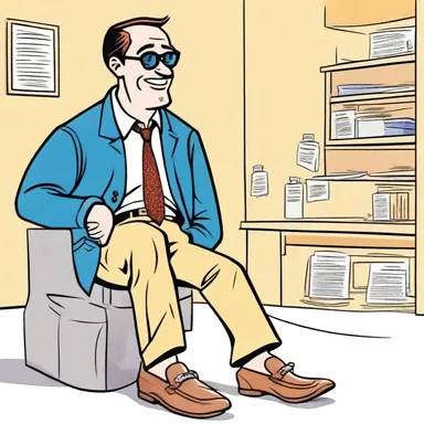 In the comic strip, the character is depicted wearing a pair of loafers that perfectly match his laid-back personality.