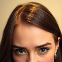 A close-up portrait of a person with a full head of stylish hair, focusing on a well-defined hairline on the forehead