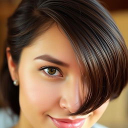 A close-up portrait of a person with a full head of stylish hair, focusing on a well-defined hairline on the forehead