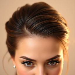 A close-up portrait of a person with a full head of stylish hair, focusing on a well-defined hairline on the forehead