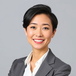 A professional and polished headshot of a confident individual, wearing a smart business attire, with a friendly smile, against a neutral background