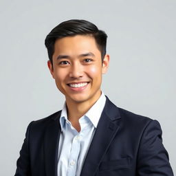 A professional and polished headshot of a confident individual, wearing a smart business attire, with a friendly smile, against a neutral background