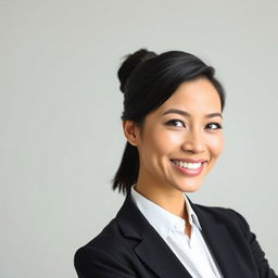 A professional and polished headshot of a confident individual, wearing a smart business attire, with a friendly smile, against a neutral background